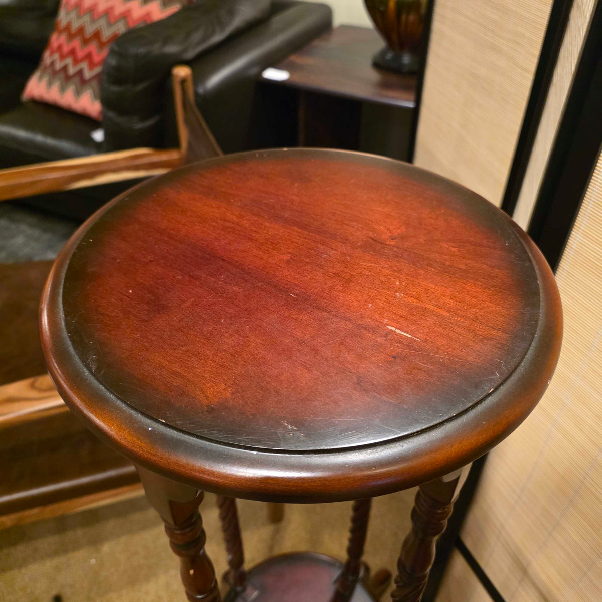 Carved Wood 2 Tier Plant Stand