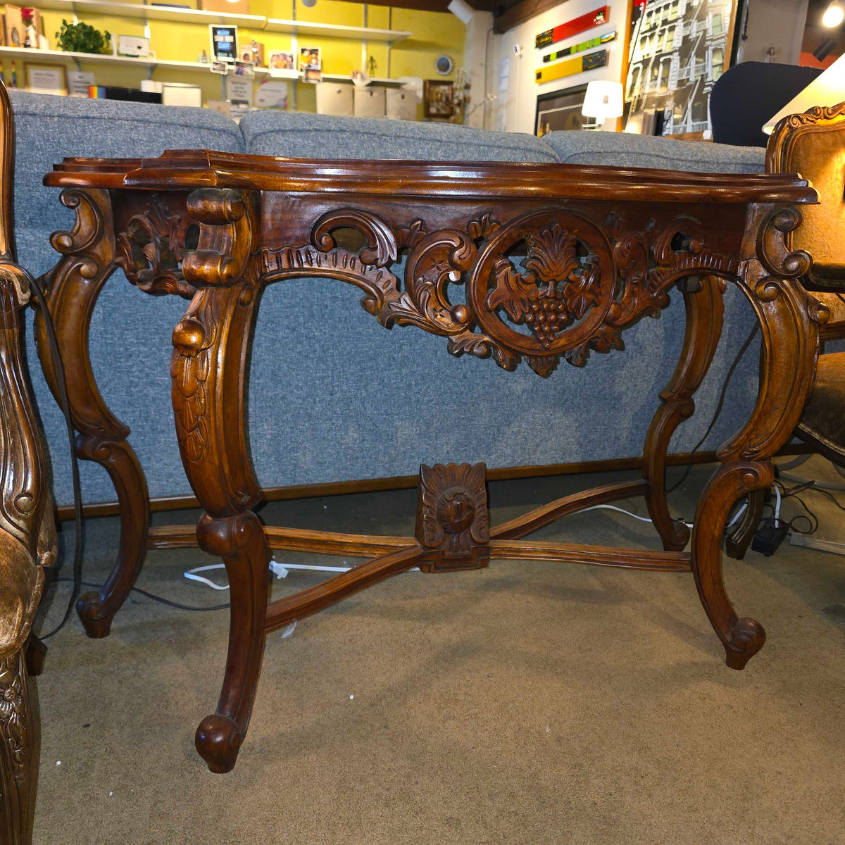 Ornate Carved Wood Console Table