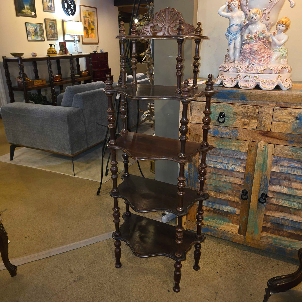 5 Tier Carved Wood Shelf C BOOKSHELVES