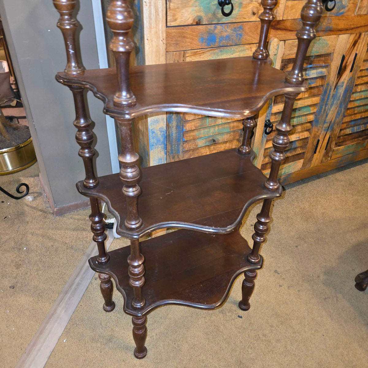 5 Tier Carved Wood Shelf C BOOKSHELVES