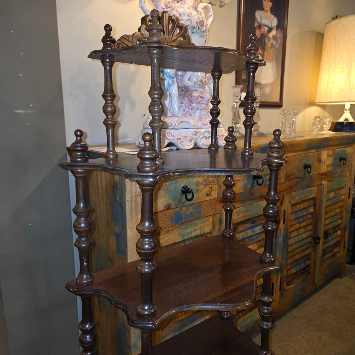 5 Tier Carved Wood Shelf C BOOKSHELVES