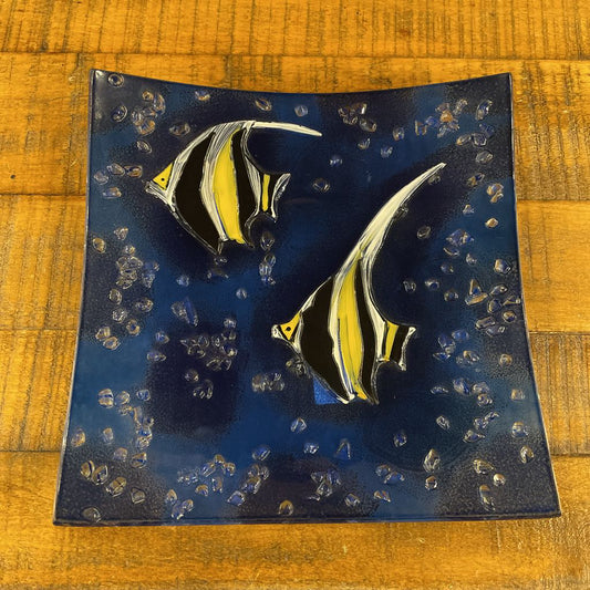 Square Glass Dish with 2 "Moorish Idol" Fish SMALLS