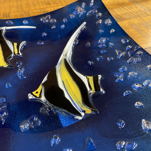 Square Glass Dish with 2 "Moorish Idol" Fish SMALLS