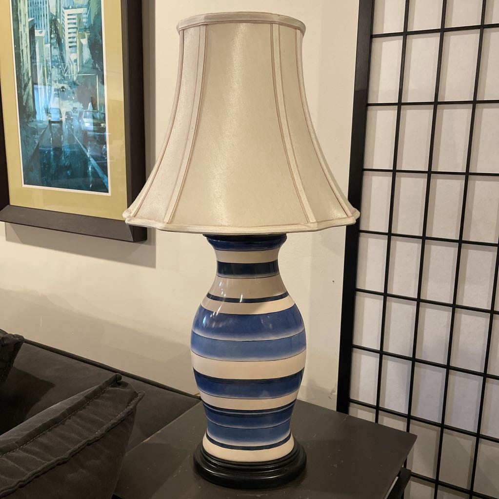 Oval Blue and White Striped Base Lamp LAMPS