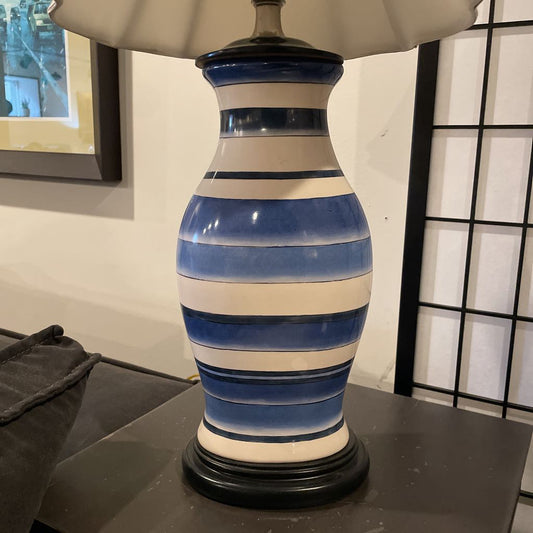 Oval Blue and White Striped Base Lamp LAMPS