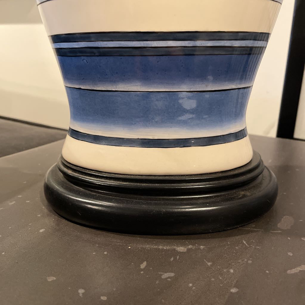 Oval Blue and White Striped Base Lamp LAMPS