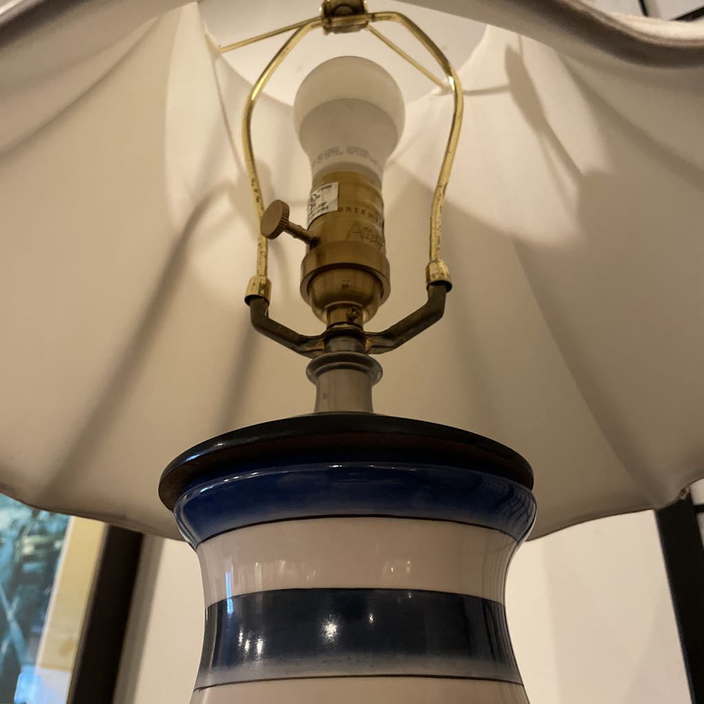 Oval Blue and White Striped Base Lamp LAMPS