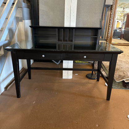 Two Drawer Black Desk W/ Glass Top And Organizer
