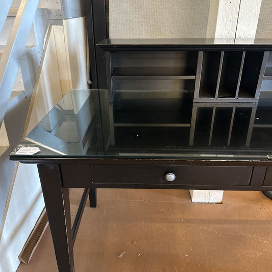 Two Drawer Black Desk W/ Glass Top And Organizer