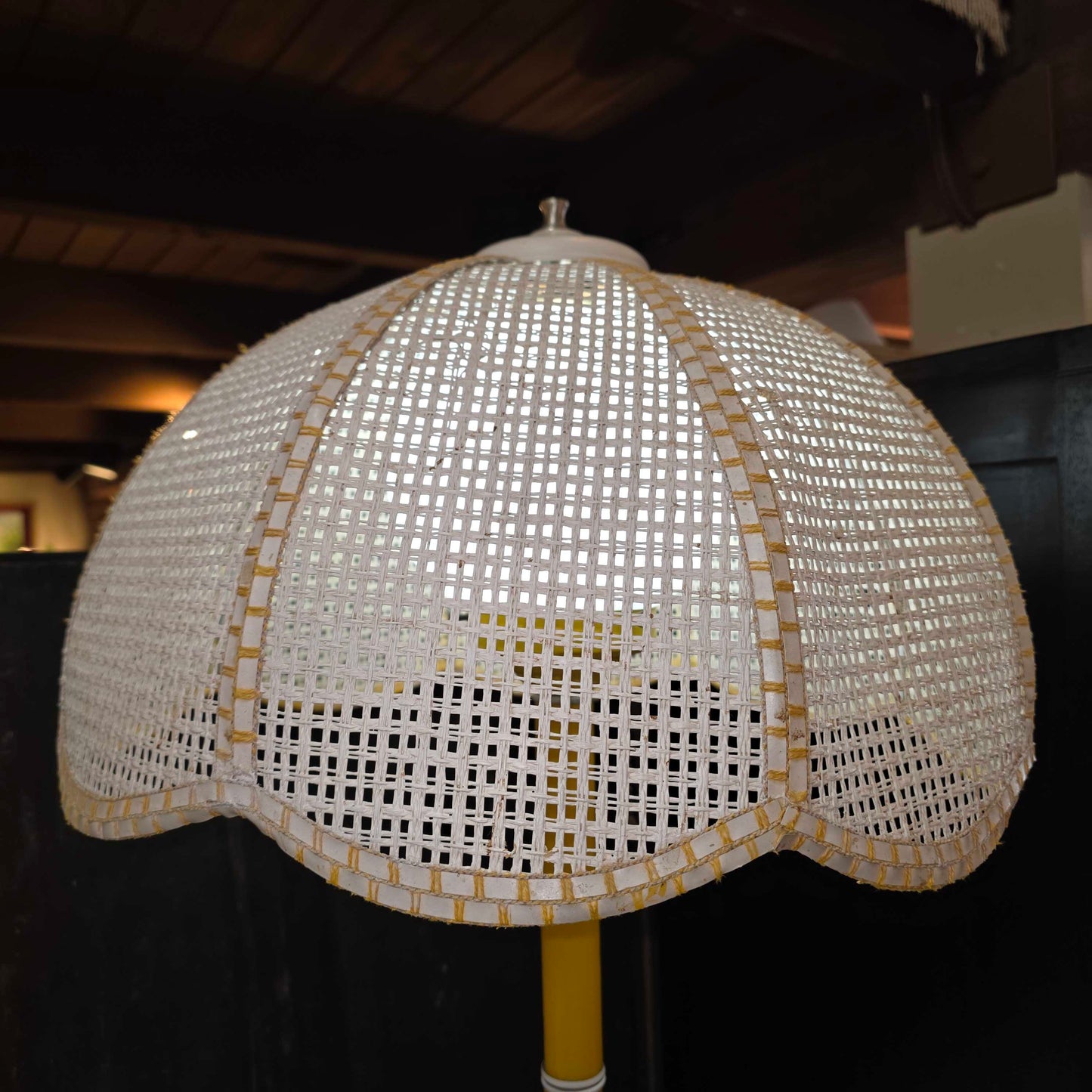 Yellow Base Vintage Table Lamp with Lattice Shade
