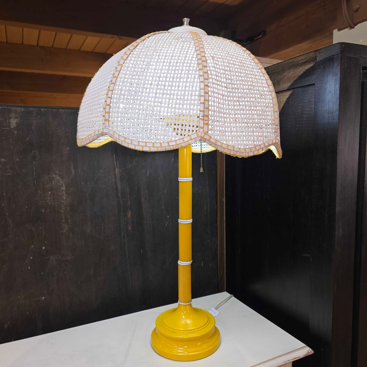 Yellow Base Vintage Table Lamp with Lattice Shade