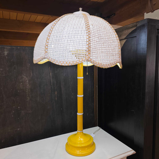 Yellow Base Vintage Table Lamp with Lattice Shade