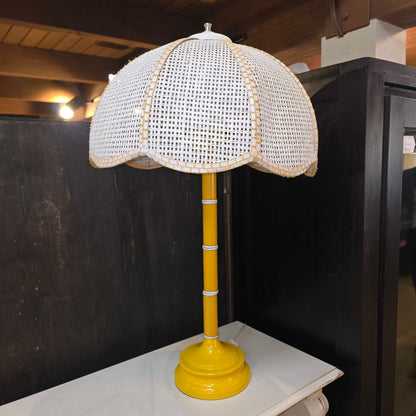 Yellow Base Vintage Table Lamp with Lattice Shade