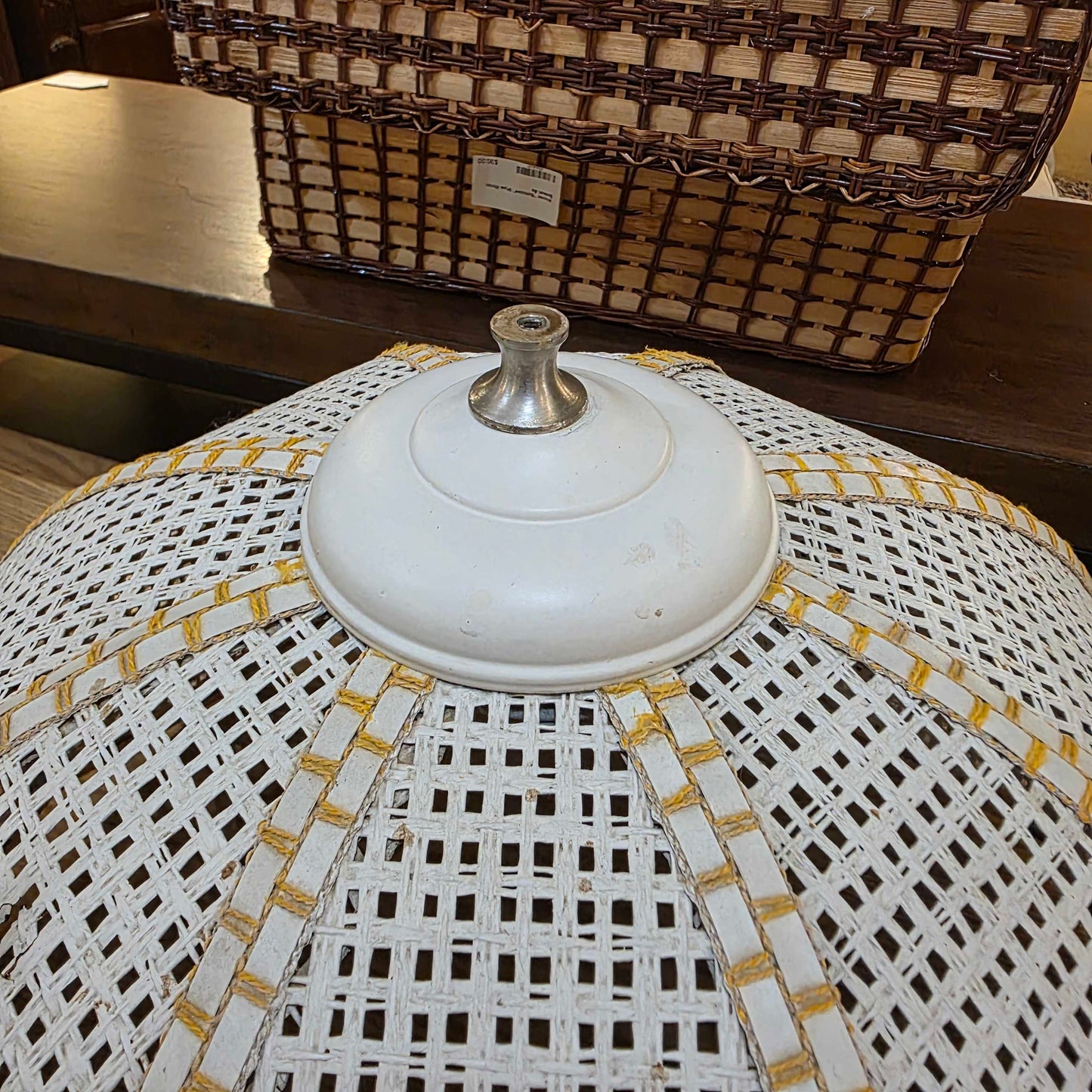 Yellow Base Vintage Table Lamp with Lattice Shade