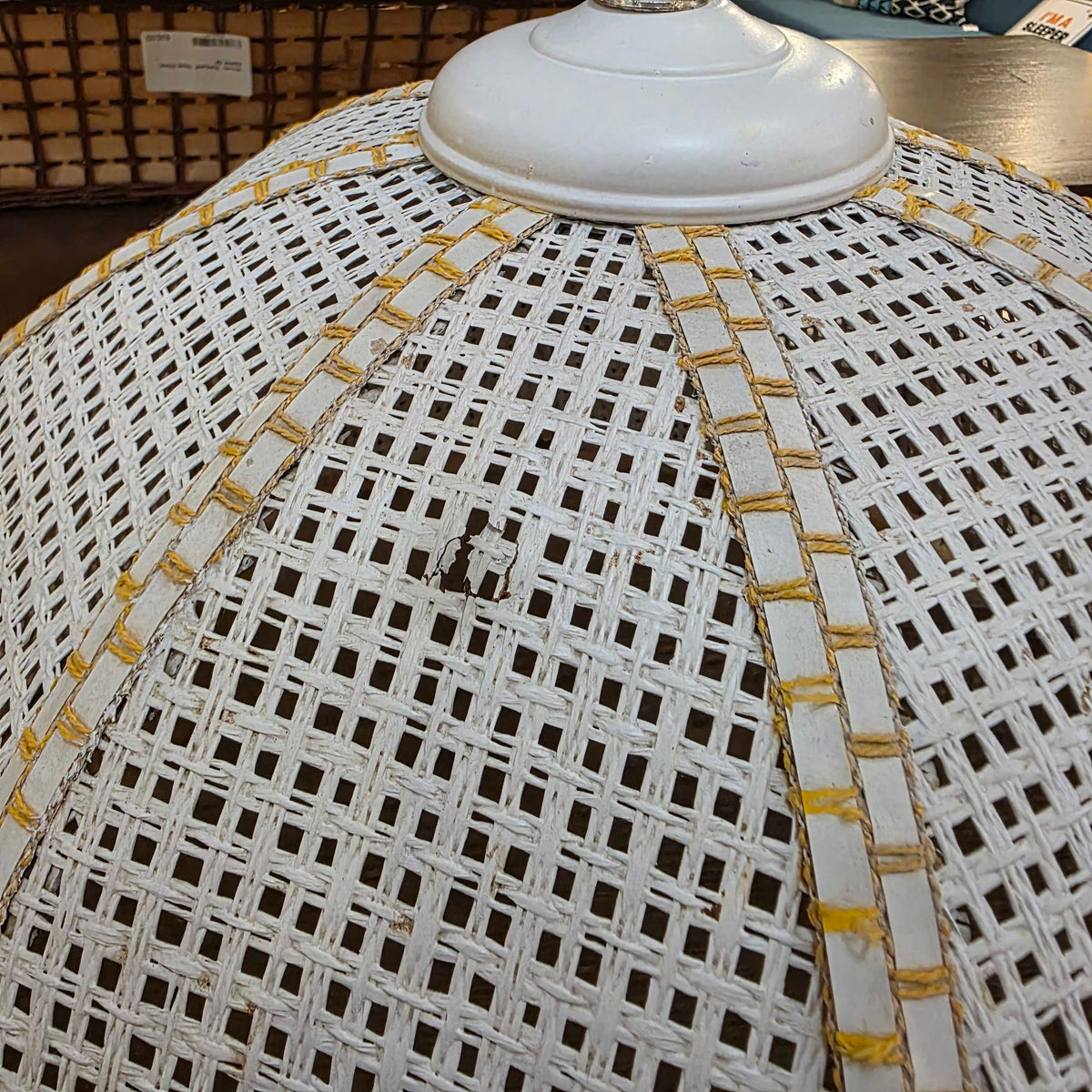 Yellow Base Vintage Table Lamp with Lattice Shade