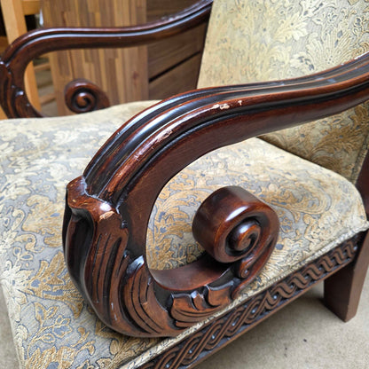 Ornate Curved Arm Floral Patterned Chair