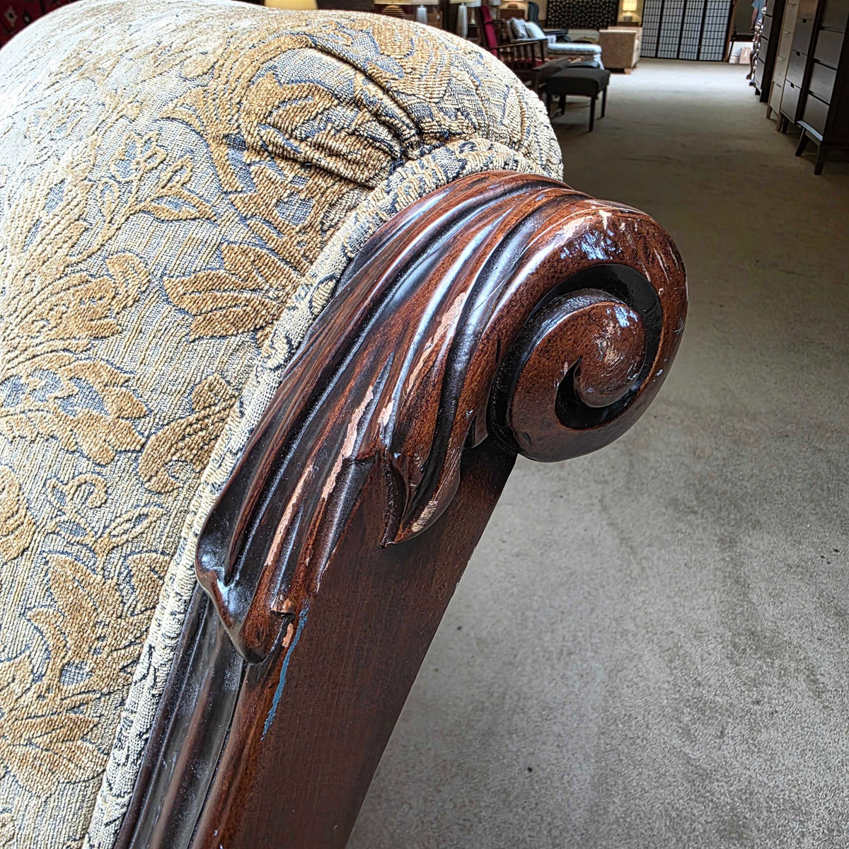 Ornate Curved Arm Floral Patterned Chair