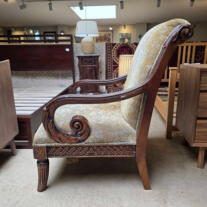 Ornate Curved Arm Floral Patterned Chair