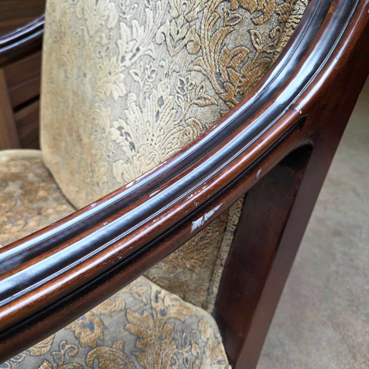 Ornate Curved Arm Floral Patterned Chair