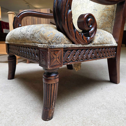 Ornate Curved Arm Floral Patterned Chair