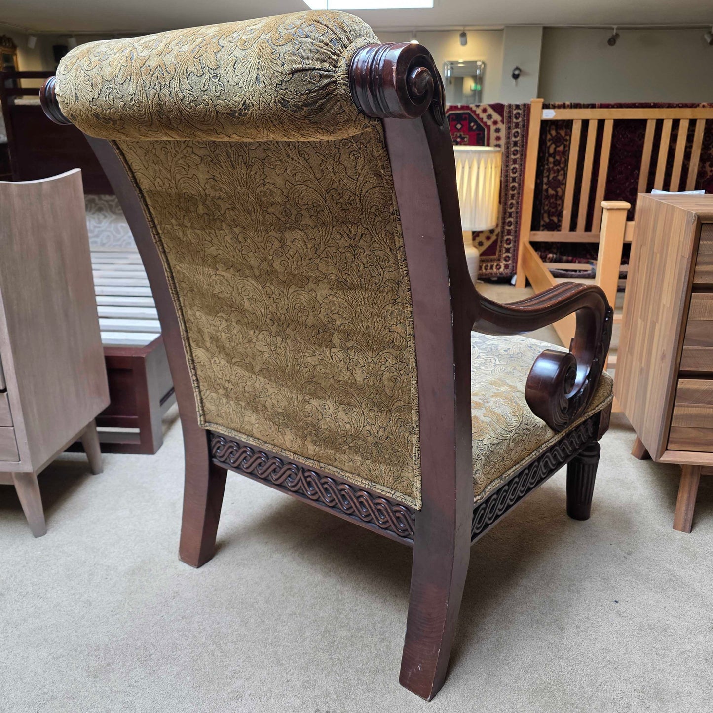 Ornate Curved Arm Floral Patterned Chair