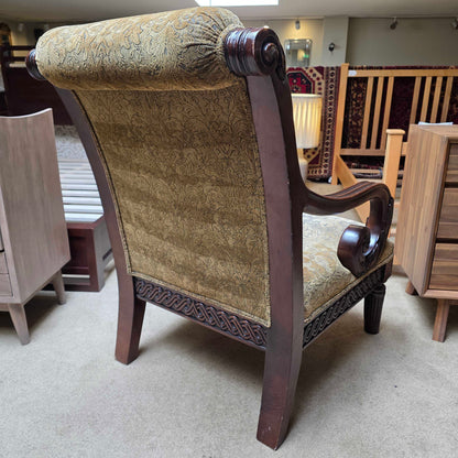 Ornate Curved Arm Floral Patterned Chair