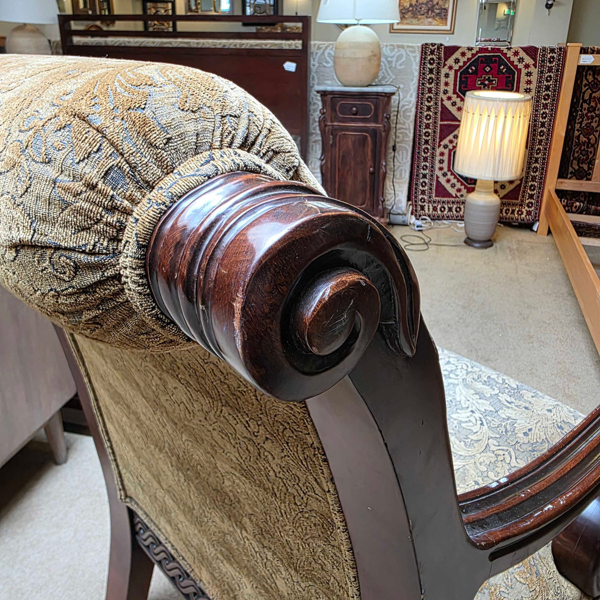Ornate Curved Arm Floral Patterned Chair