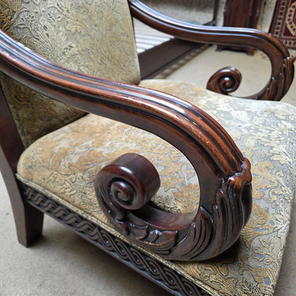 Ornate Curved Arm Floral Patterned Chair