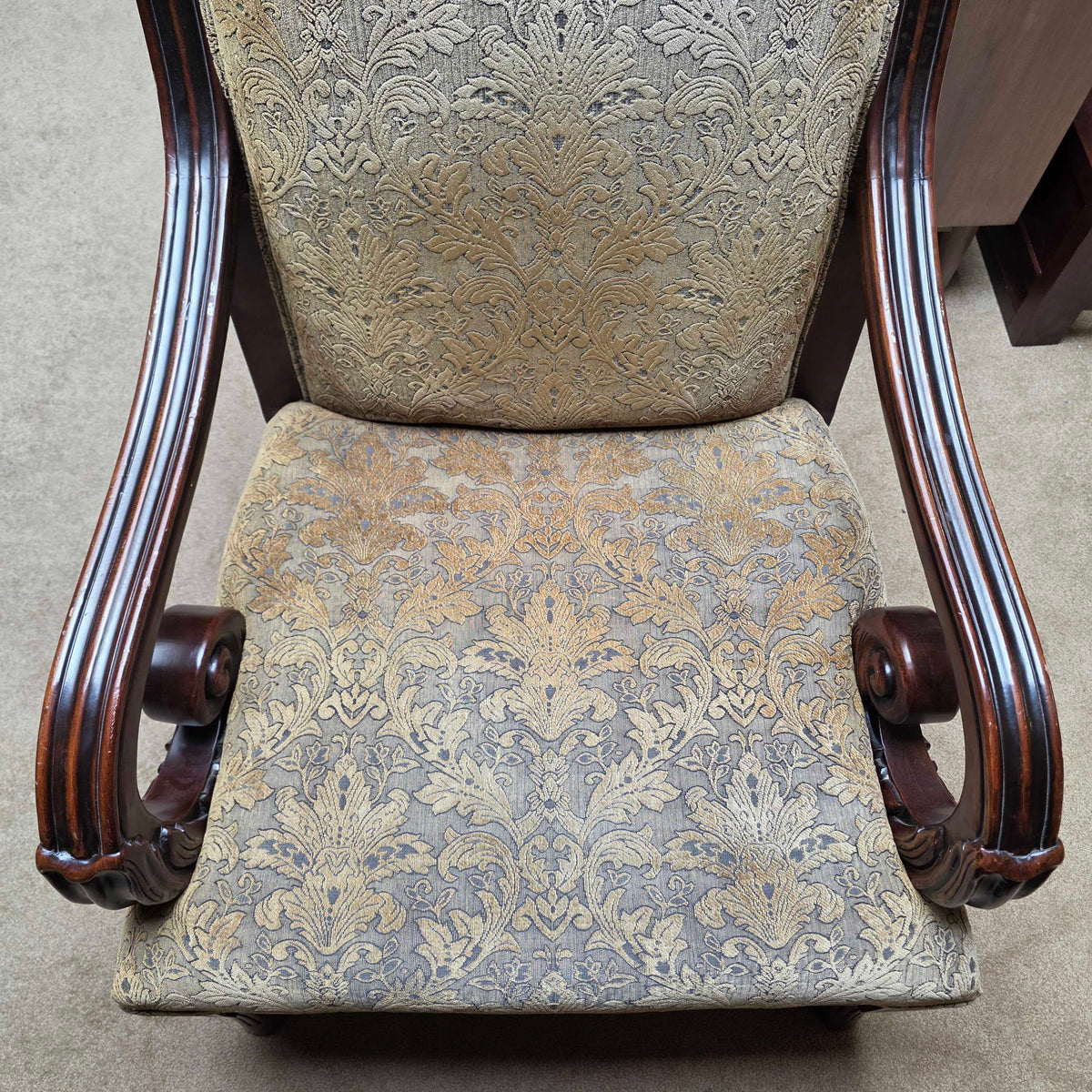 Ornate Curved Arm Floral Patterned Chair