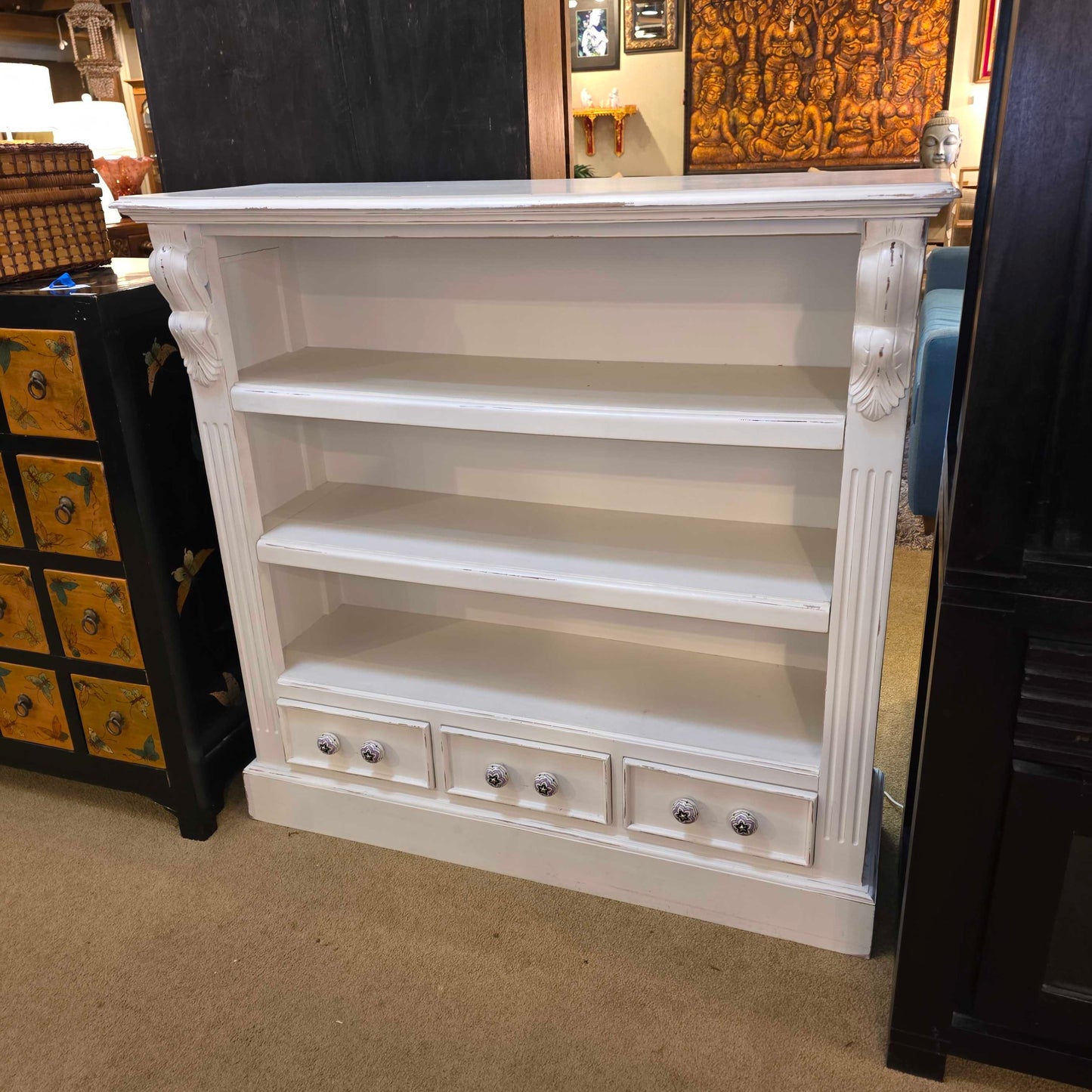 White 3 Drawer 3 Tier Bookshelf