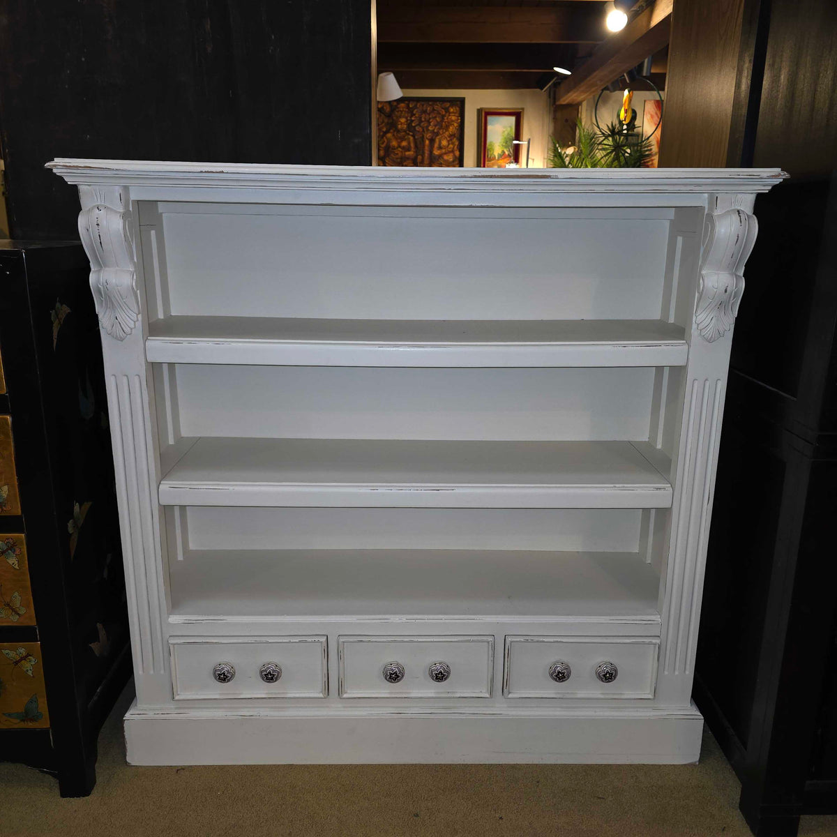 White 3 Drawer 3 Tier Bookshelf