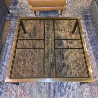 Square Metal Grid Frame Glass Top Coffee Table