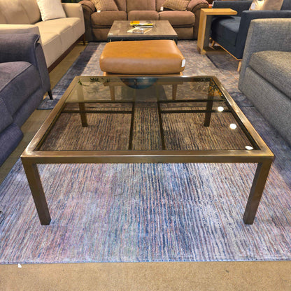 Square Metal Grid Frame Glass Top Coffee Table