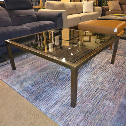 Square Metal Grid Frame Glass Top Coffee Table