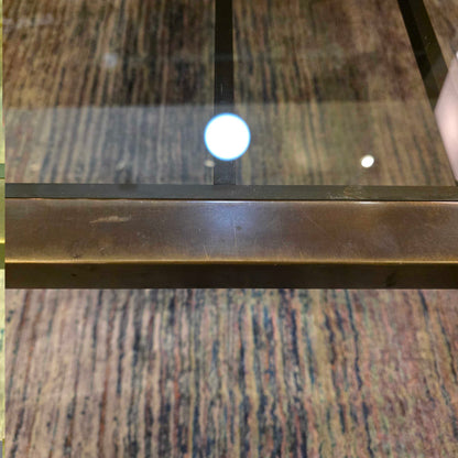 Square Metal Grid Frame Glass Top Coffee Table