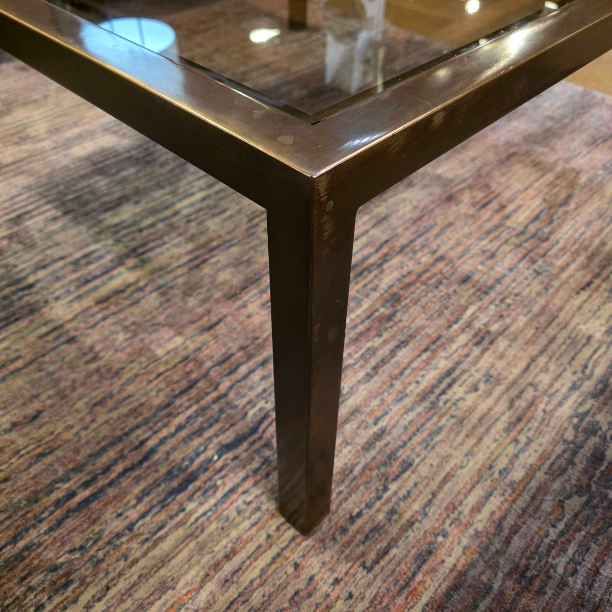 Square Metal Grid Frame Glass Top Coffee Table