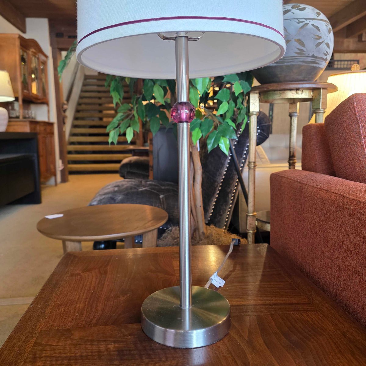 Silver Base with Purple Ball Accent Table Lamp