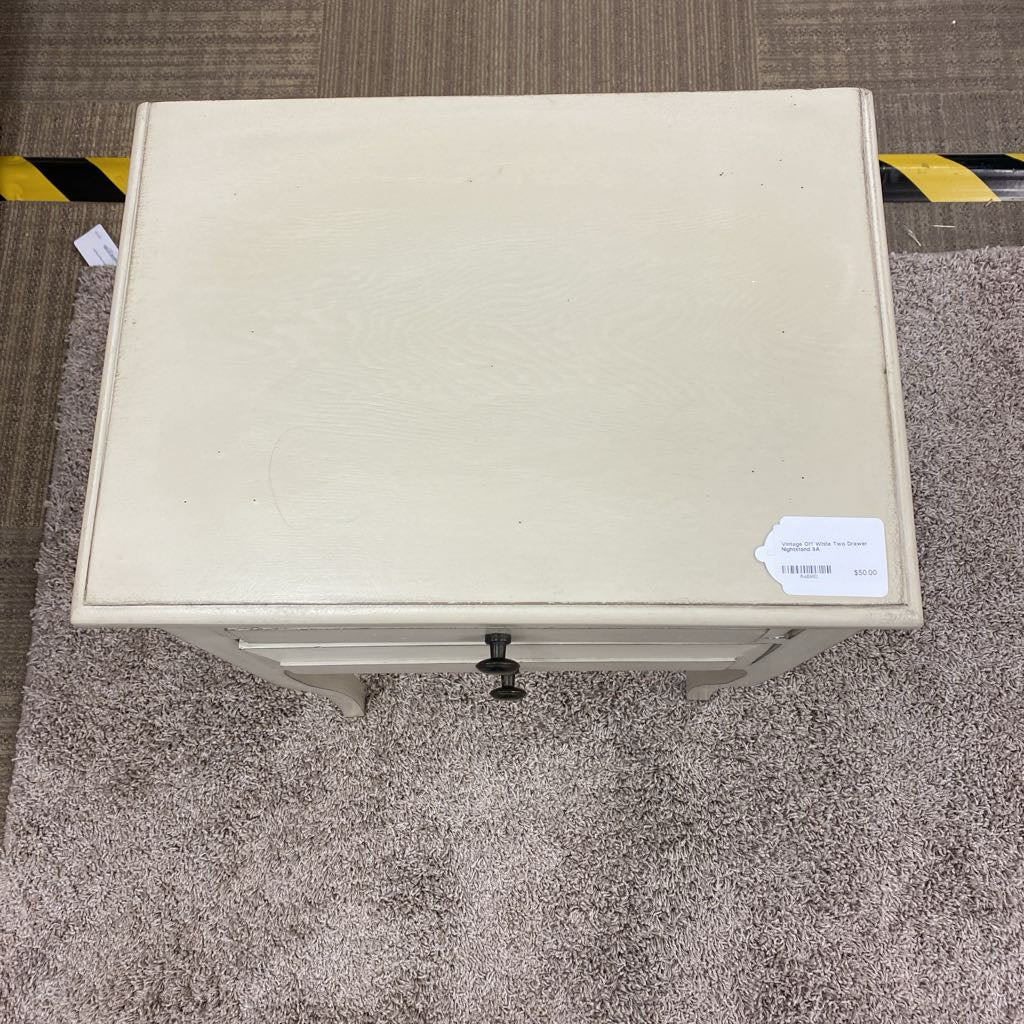 Vintage Off White Two Drawer Nightstand