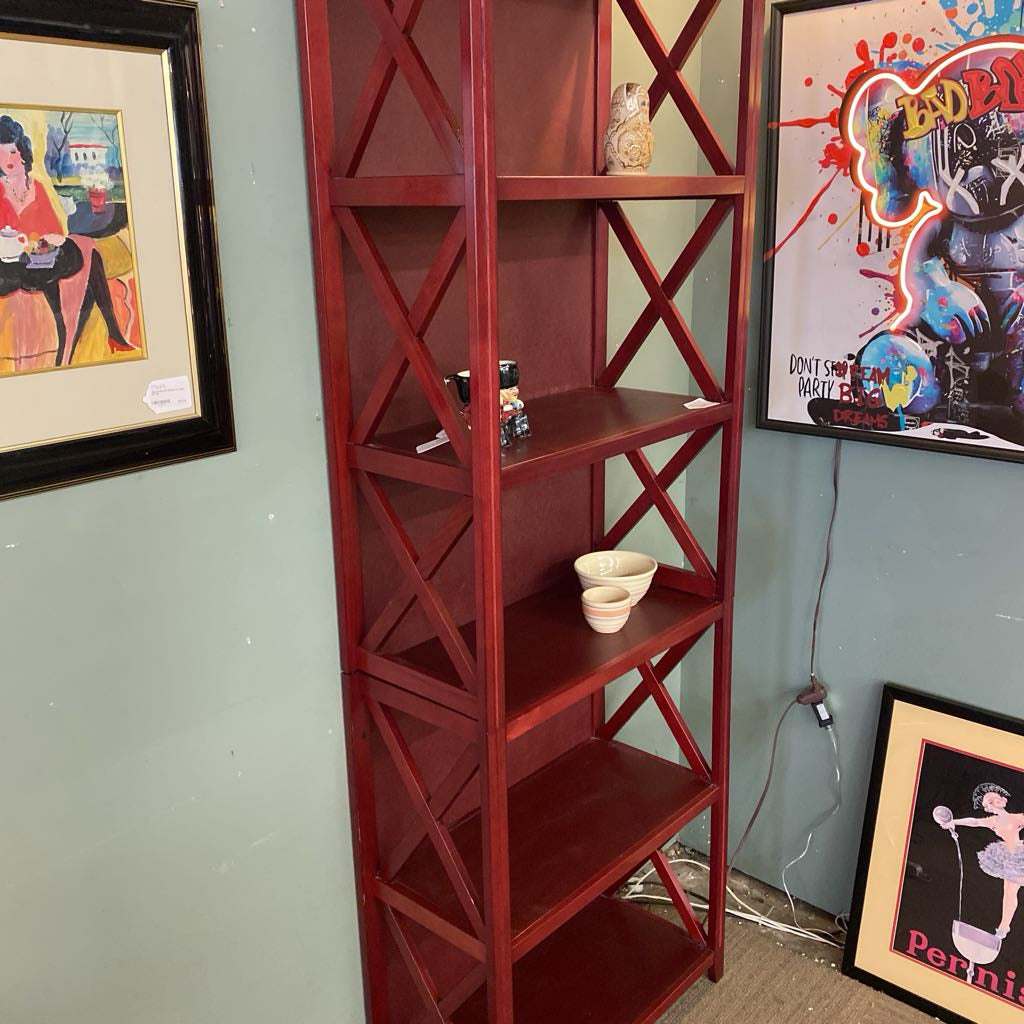 Two Piece Merlot Xframe Bookcase