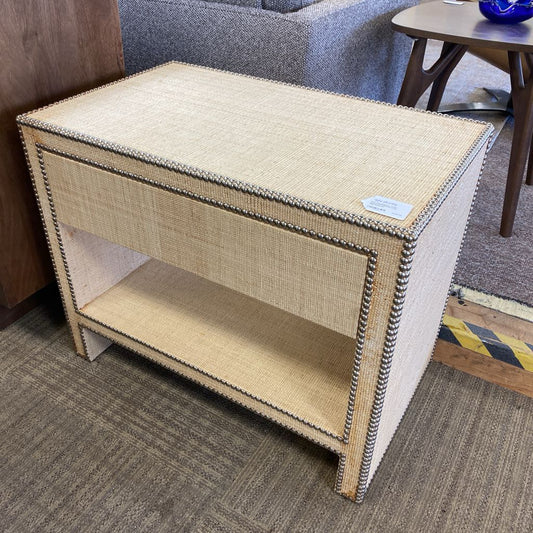 WILLIAM SONOMA HOME Grasscloth Nailhead Large Nightstand
