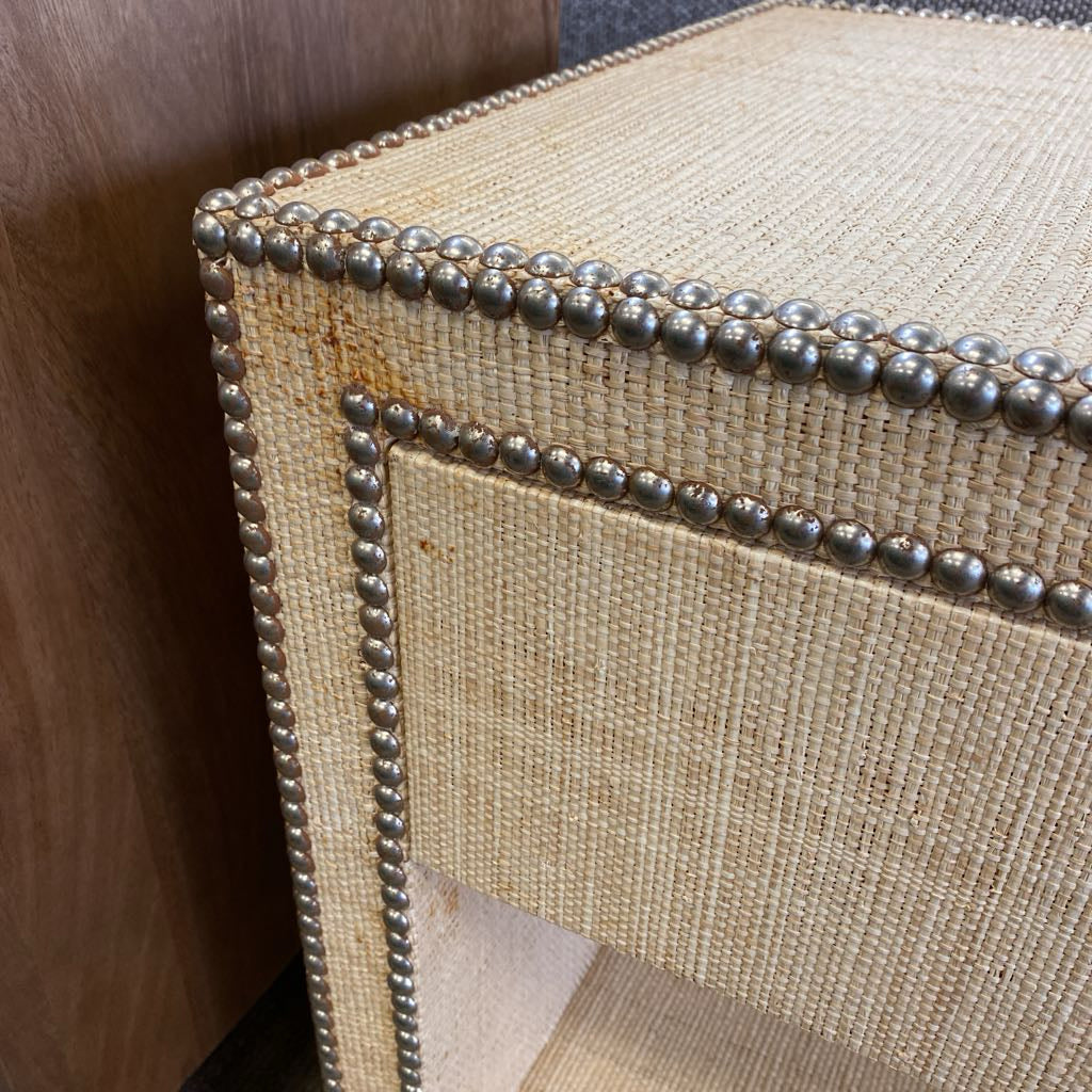 WILLIAM SONOMA HOME Grasscloth Nailhead Large Nightstand C SIDE TABLES