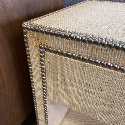 WILLIAM SONOMA HOME Grasscloth Nailhead Large Nightstand C SIDE TABLES