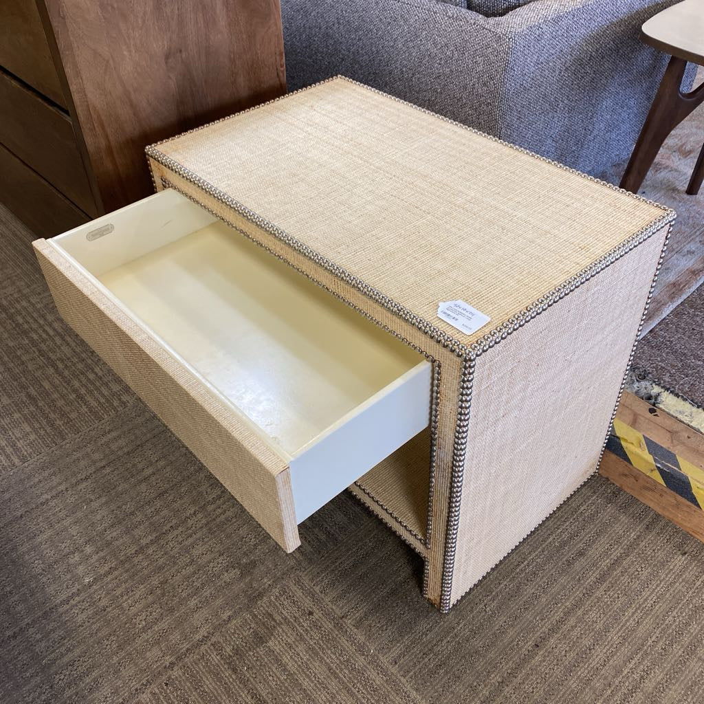WILLIAM SONOMA HOME Grasscloth Nailhead Large Nightstand C SIDE TABLES