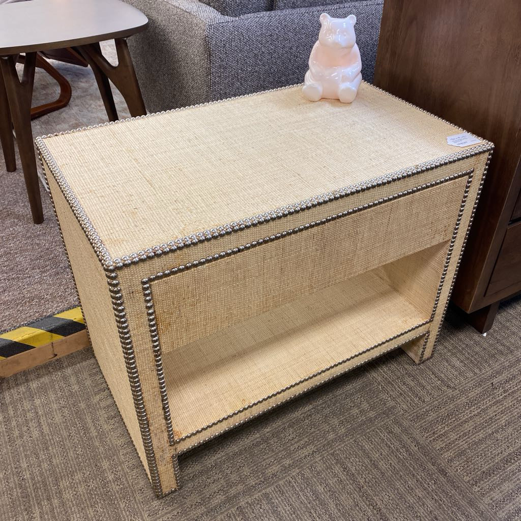WILLIAM SONOMA HOME Grasscloth Nailhead Large Nightstand C SIDE TABLES
