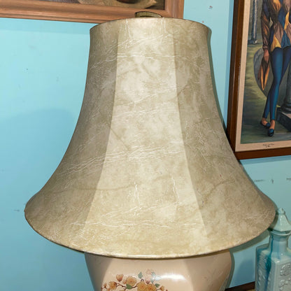 Six-Sided Ceramic Lamp with Asian Orange Flowers and Birds Motif