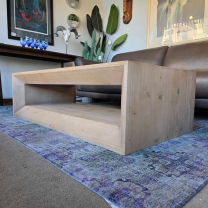 Blonde Wood Crate & Barrell Beveled Open Coffee Table