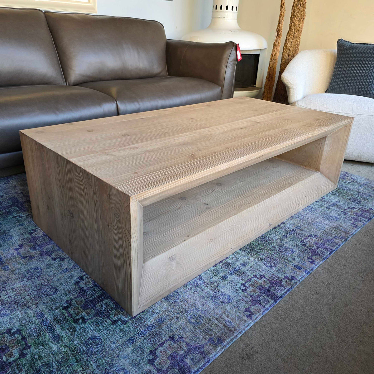 Blonde Wood Crate & Barrell Beveled Open Coffee Table