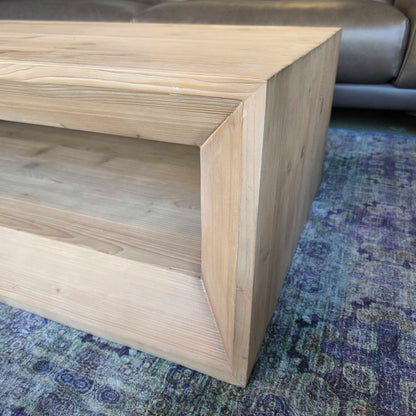 Blonde Wood Crate & Barrell Beveled Open Coffee Table