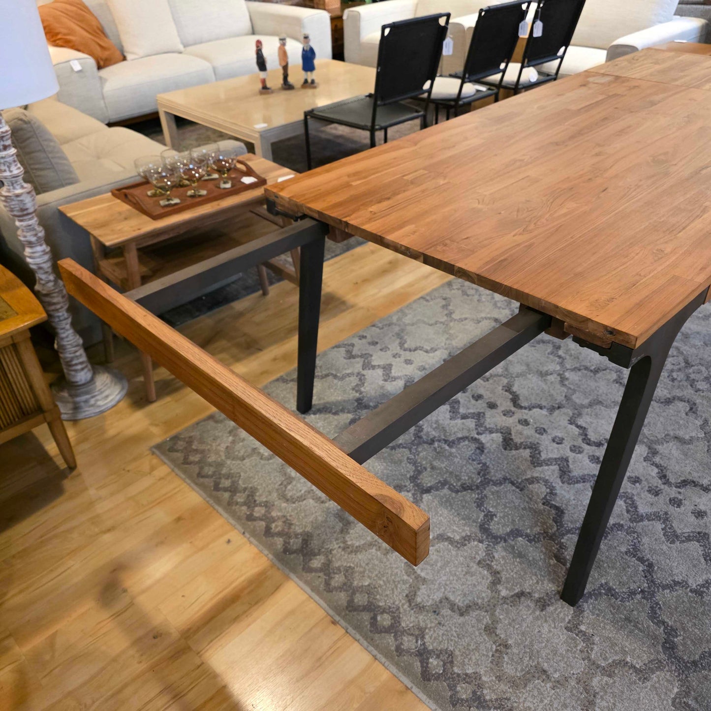 Crate & Barrel Wooden Extandable Metal Leg Dining Table