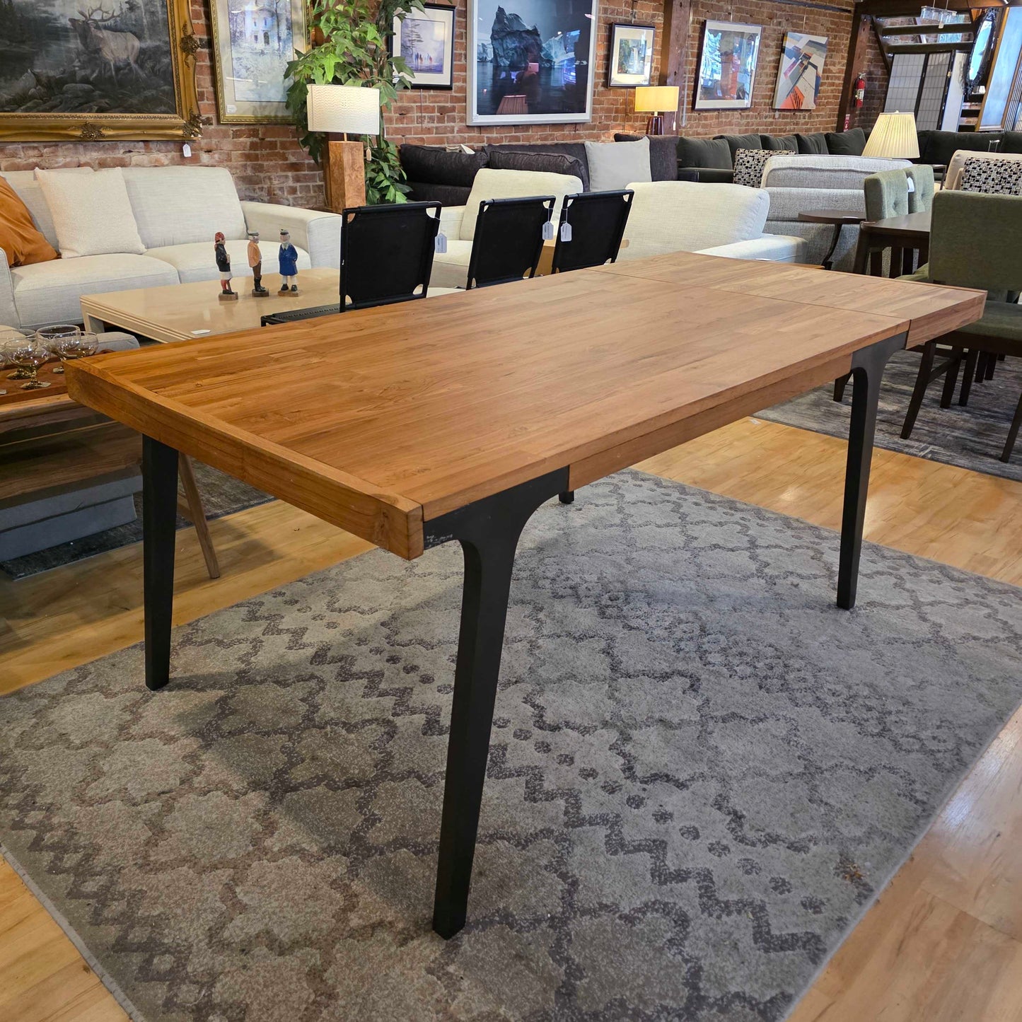 Crate & Barrel Wooden Extandable Metal Leg Dining Table